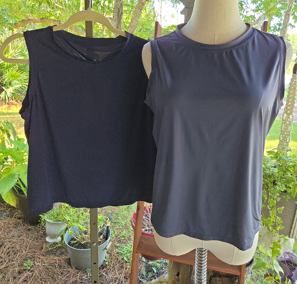 Two Activewear Muscle Tees One Navy Blue One Charcoal Gray Size Medium